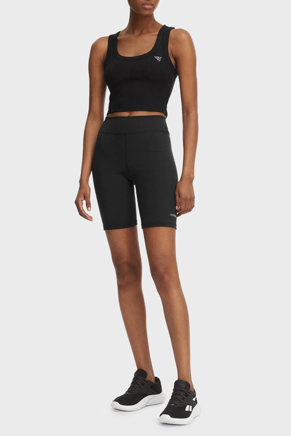 Guess Slim Fit Yuvarlak Yaka Fitilli V6GP07K2987 Kadın Crop V6GP07 K2987 JBLK SİYAH - 2