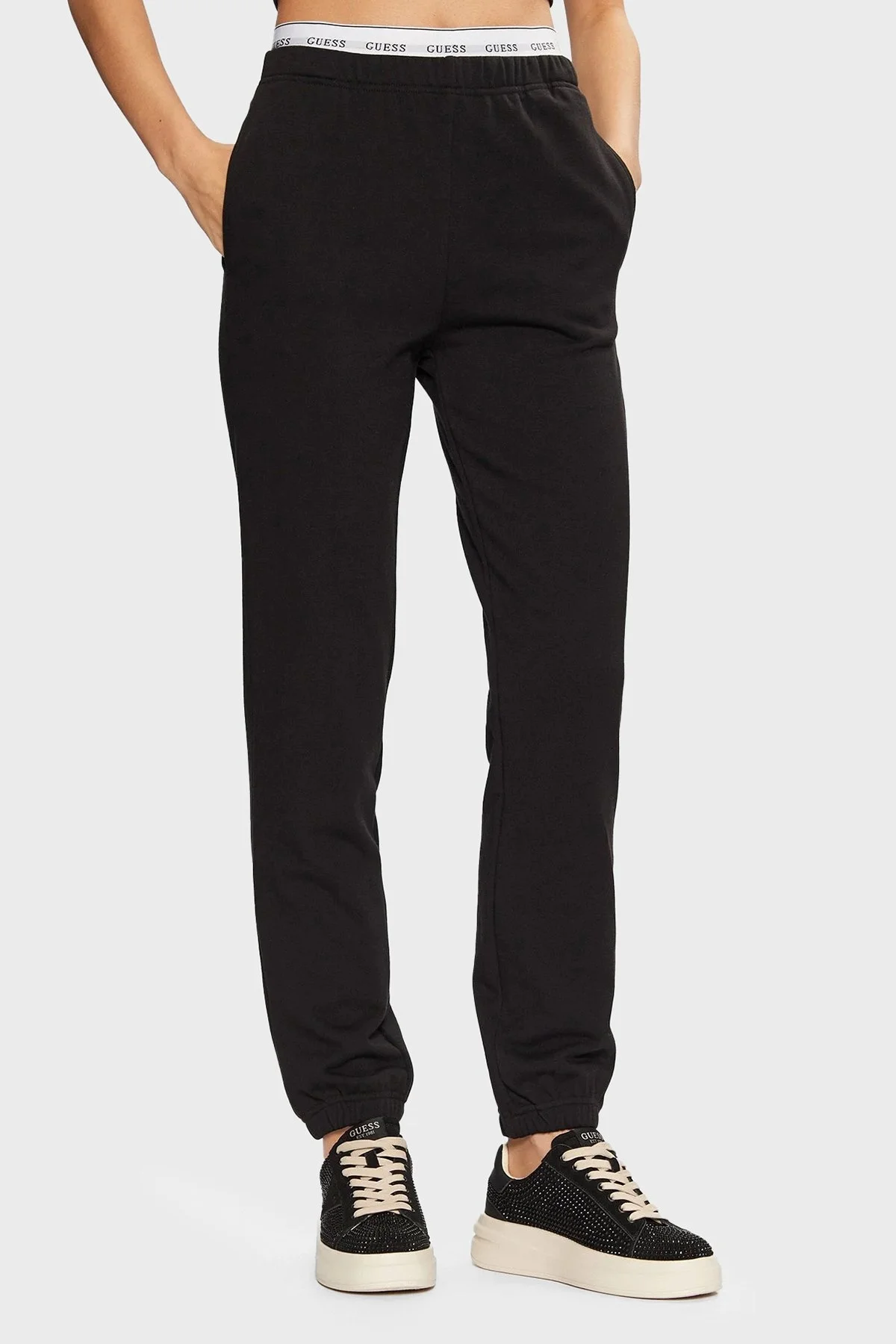 Guess Sofia Pamuklu Regular Fit Yüksek Bel Lastikli Paça Jogger O5RB01KCO31 Bayan Pantolon O5RB01 KCO31 JBLK SİYAH - 6