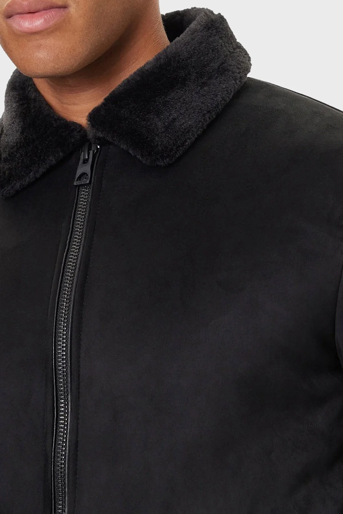 Guess Soft Shearling Regular Fit Yumuşak Tüylü Ceket Yaka M5BL43W2302 Erkek Mont M5BL43 W2302 JBLK SİYAH - 3