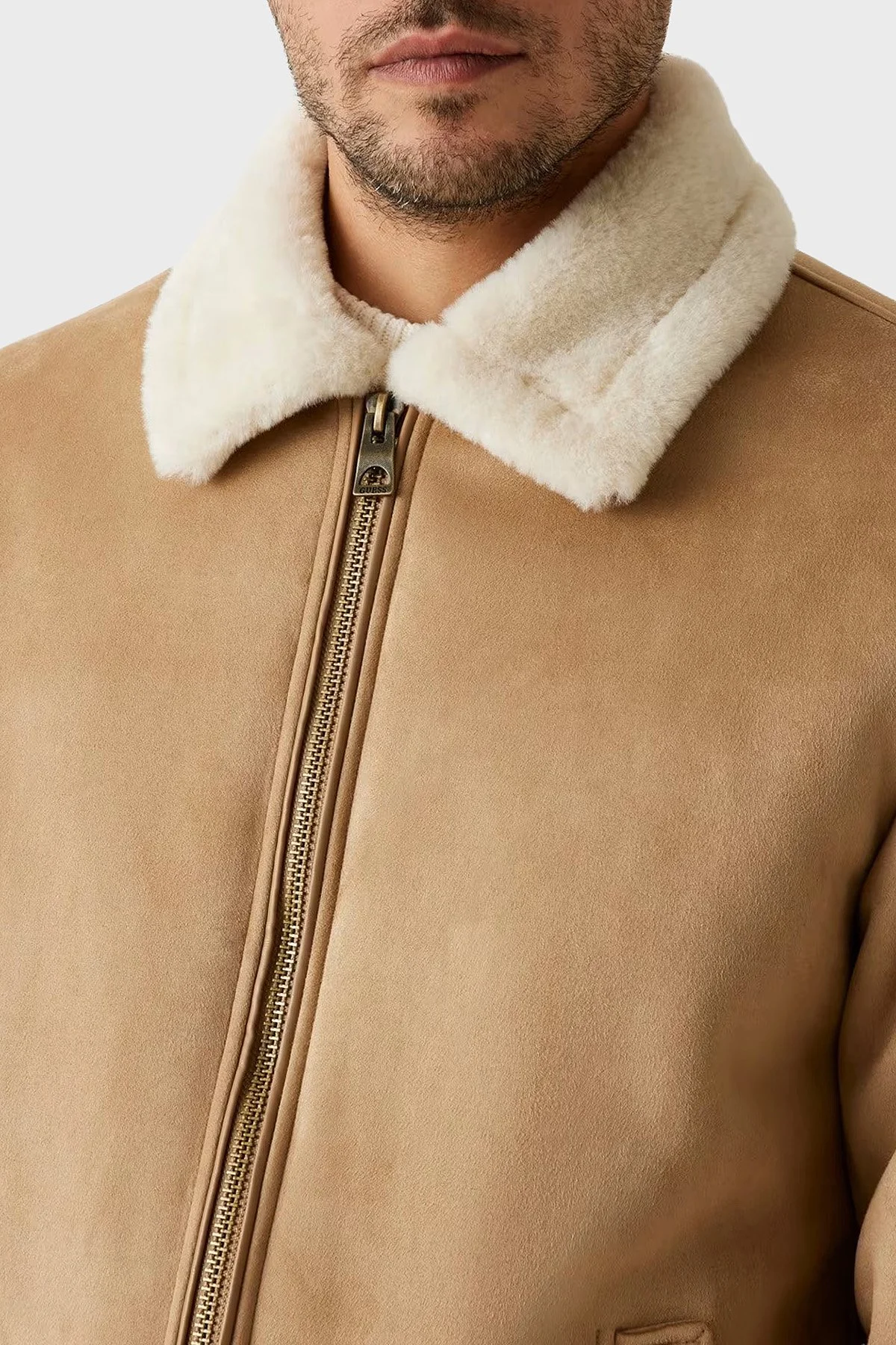 Guess Soft Shearling Yumuşak Dokulu Regular Fit Ceket Yaka M5BL43W2302 Erkek Mont M5BL43 W2302 G1FE AÇIK KAHVE - 4