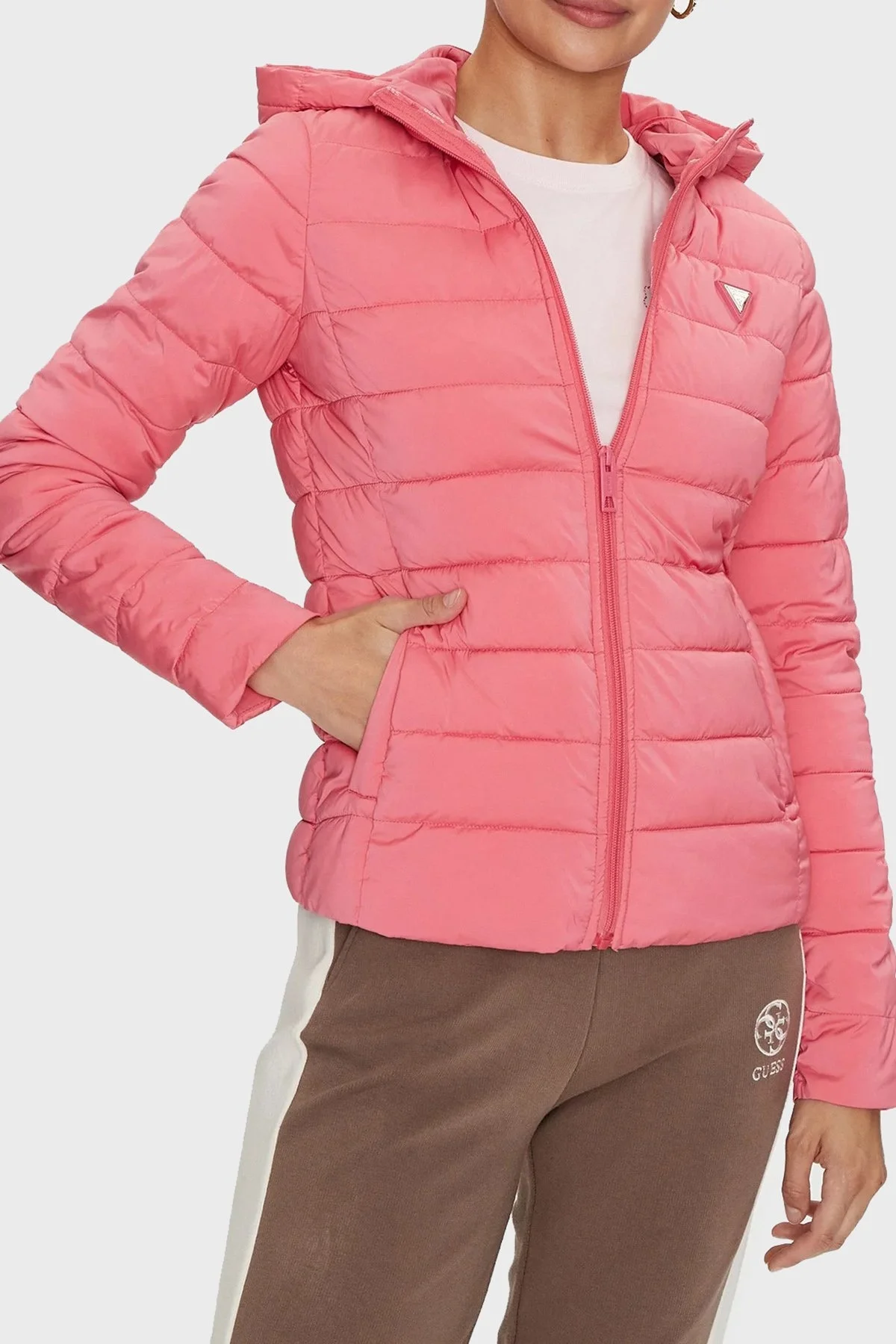 Guess Solid Regular Fit Çıkarılabilir Kapüşonlu V4YL04WF3X0 Bayan Mont V4YL04 WF3X0 G65P PEMBE - 7