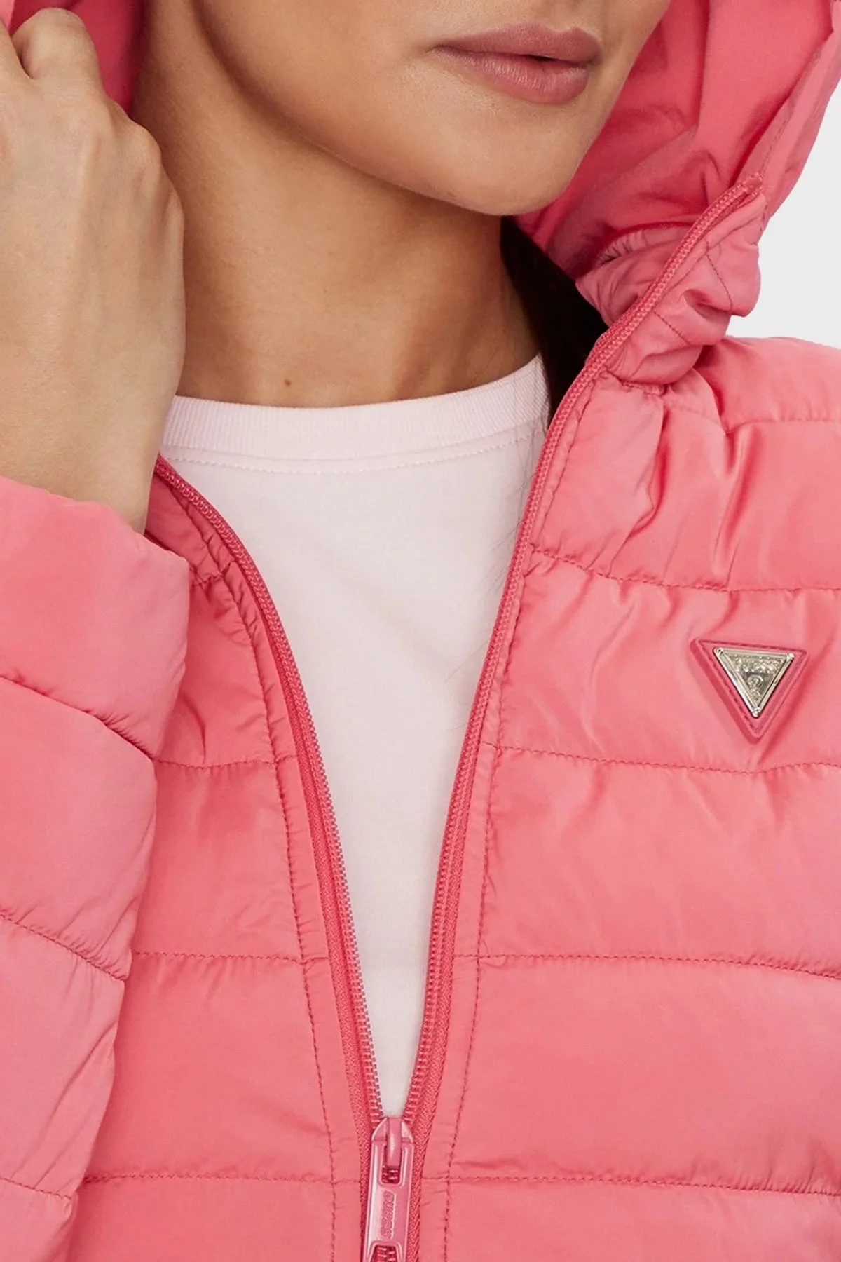 Guess Solid Regular Fit Çıkarılabilir Kapüşonlu V4YL04WF3X0 Bayan Mont V4YL04 WF3X0 G65P PEMBE - 10