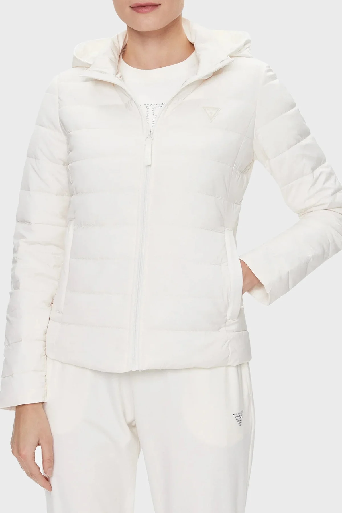 Guess Solid Regular Fit Kapüşonlu V4RL03WF3X0 Bayan Mont V4RL03 WF3X0 G015 EKRU - 1