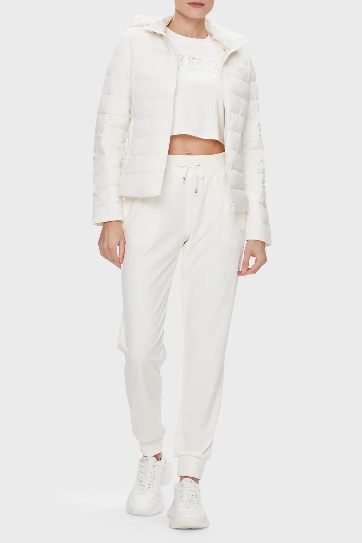 Guess Solid Regular Fit Kapüşonlu V4RL03WF3X0 Bayan Mont V4RL03 WF3X0 G015 EKRU - 3