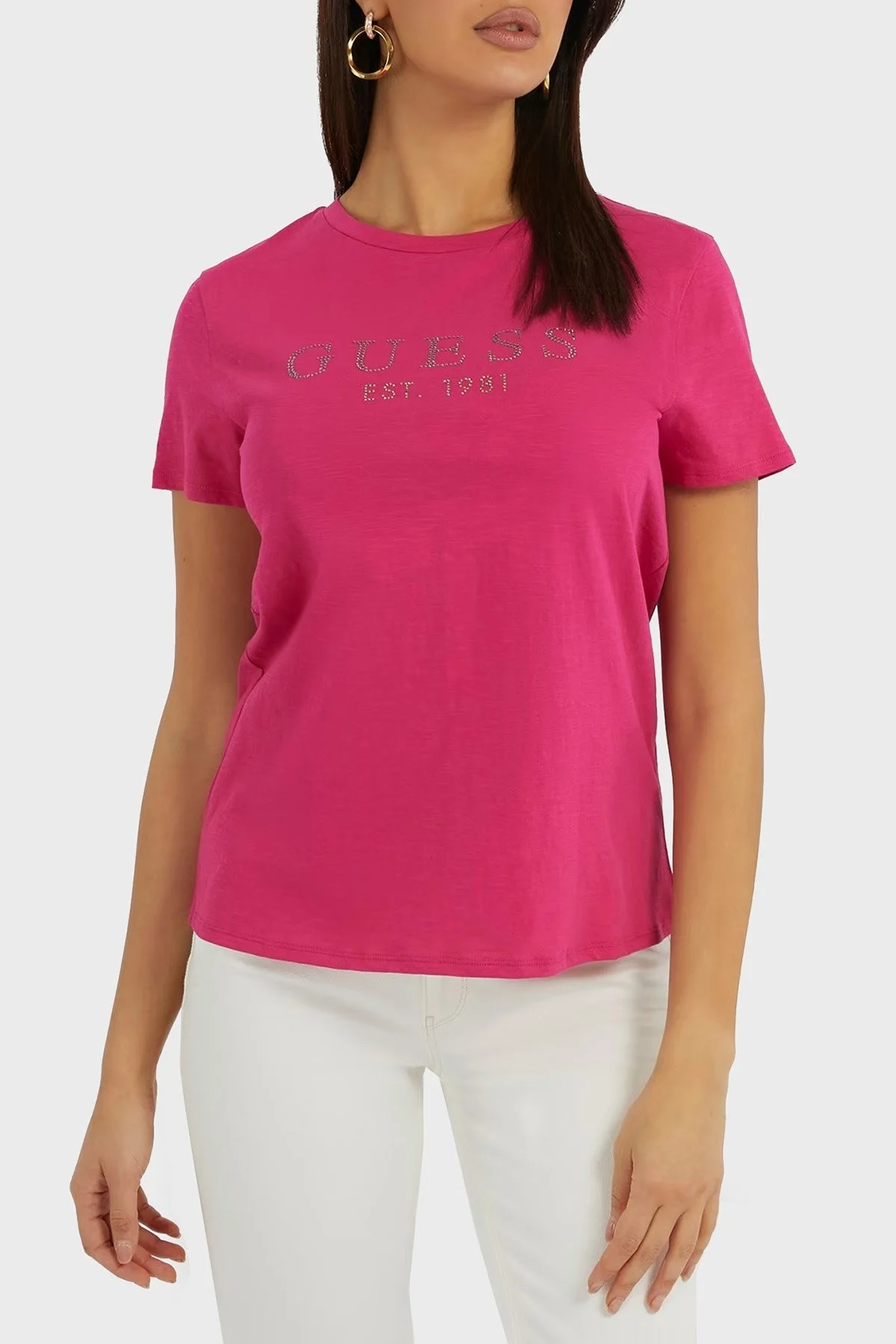 Guess Ss 1981 Pamuklu Regular Fit Bisiklet Yaka Bayan T Shirt W3GI76K8G01 A604 FUŞYA - 1