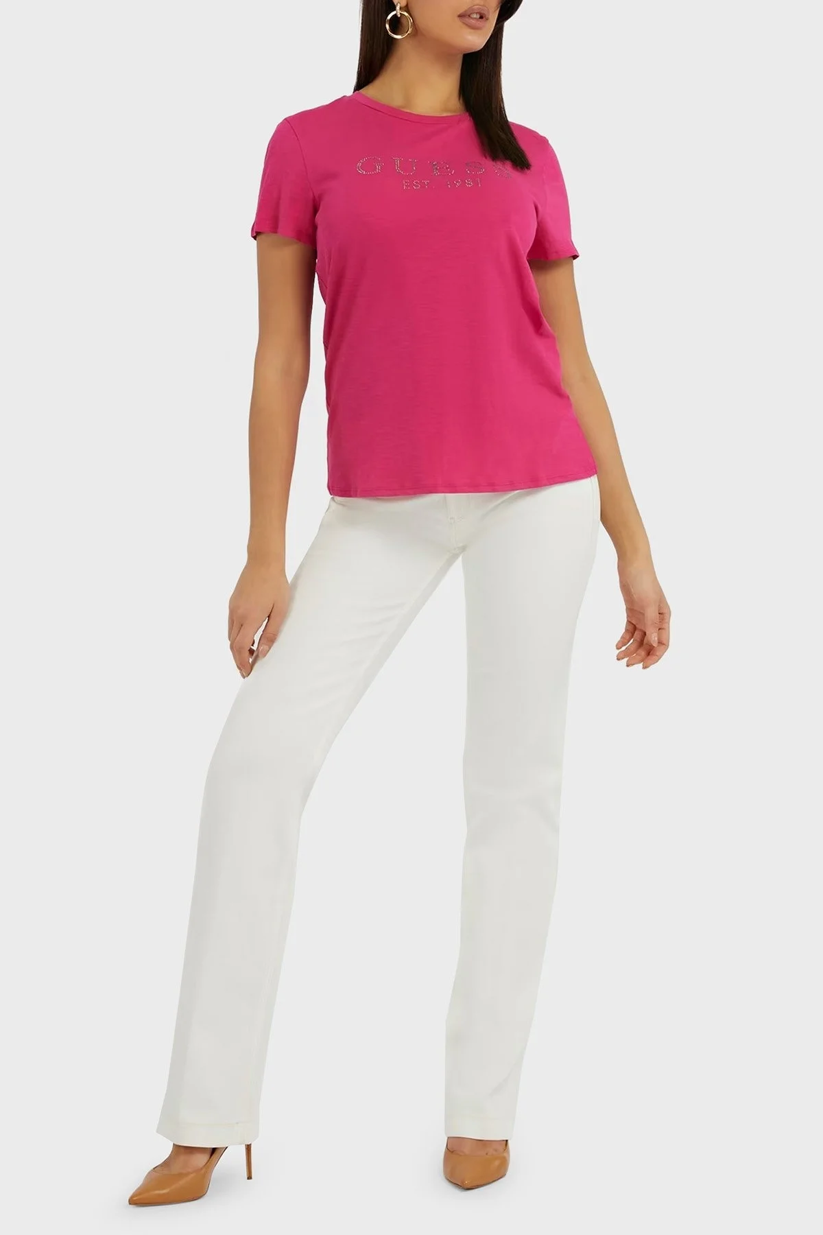 Guess Ss 1981 Pamuklu Regular Fit Bisiklet Yaka Bayan T Shirt W3GI76K8G01 A604 FUŞYA - 3