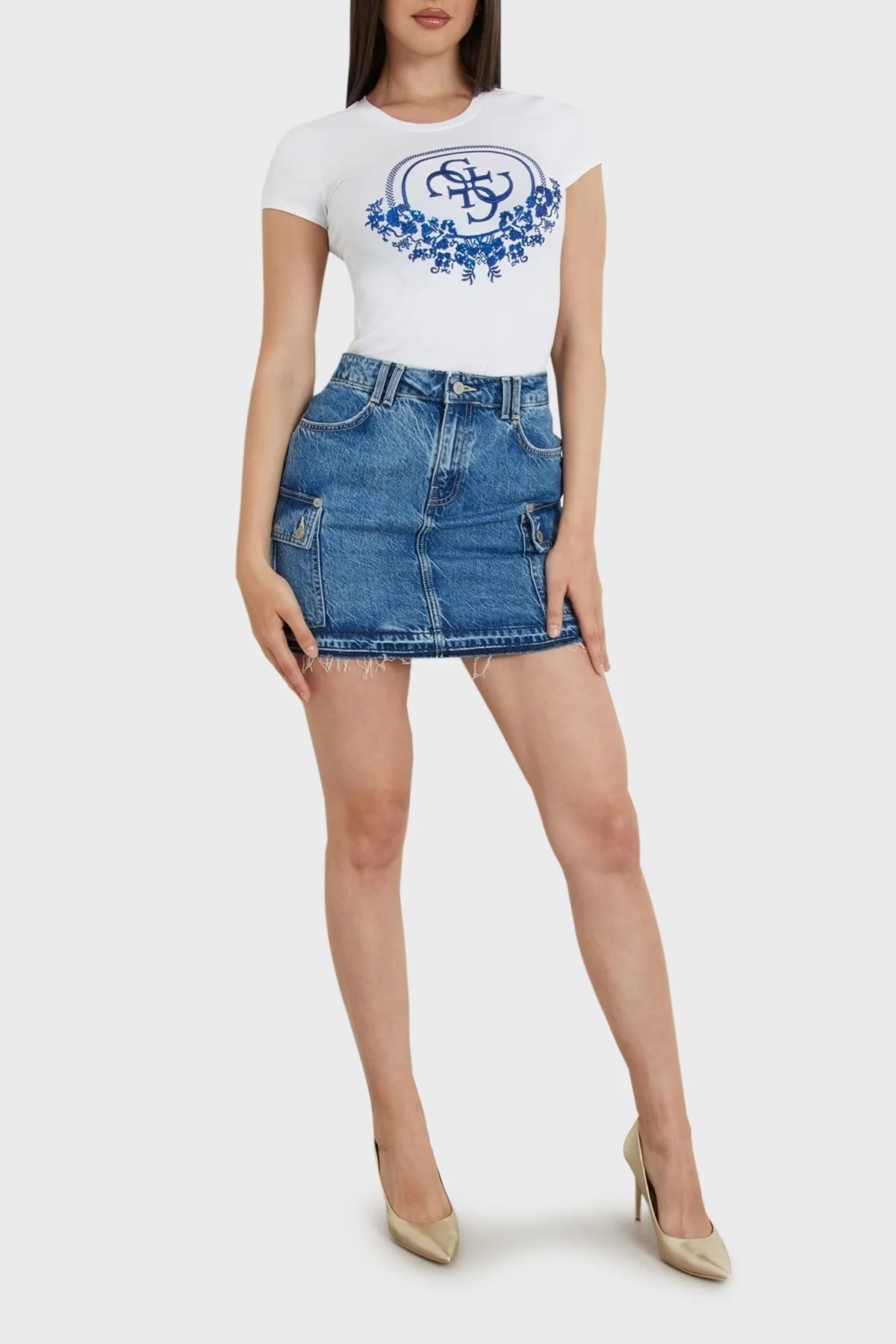 Guess Ss Checker Pamuklu Regular Fit W4YI53J1314 Bayan T Shirt W4YI53 J1314 G011 BEYAZ - 3