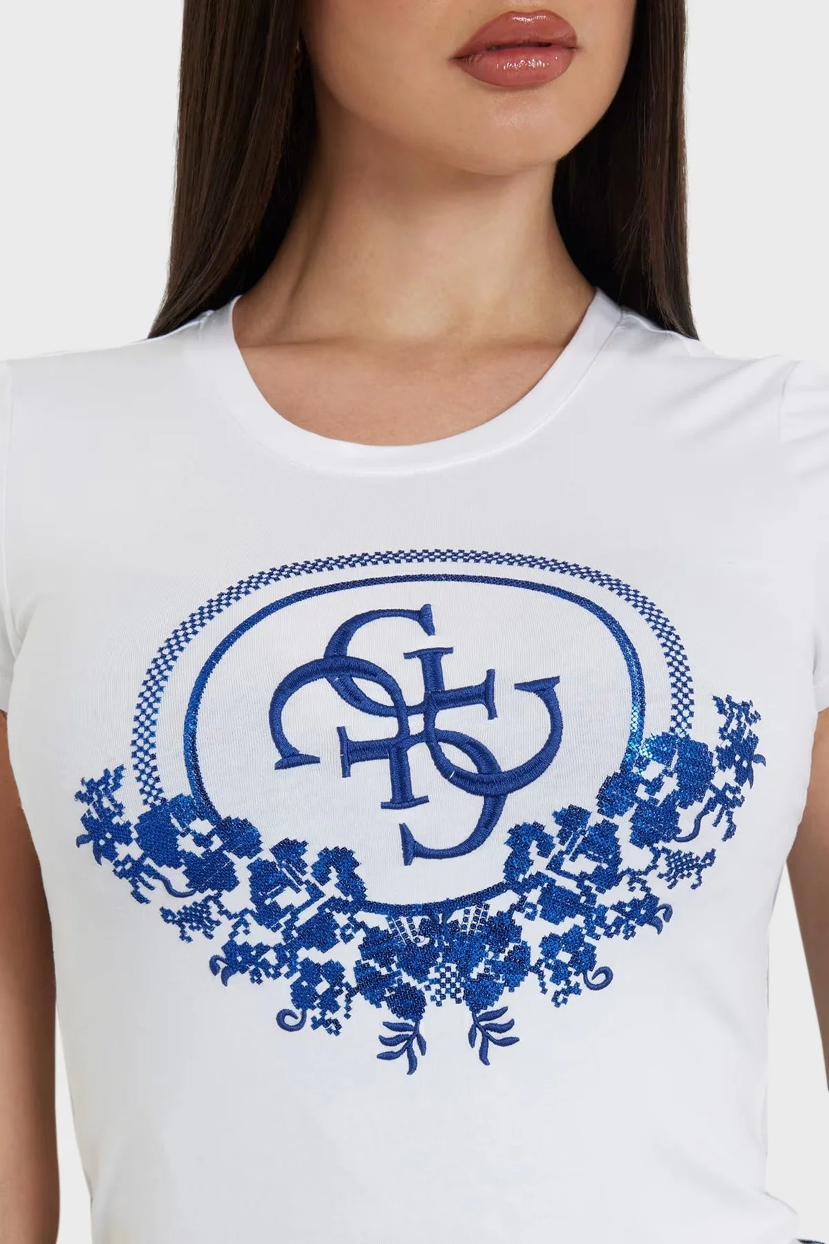 Guess Ss Checker Pamuklu Regular Fit W4YI53J1314 Bayan T Shirt W4YI53 J1314 G011 BEYAZ - 4