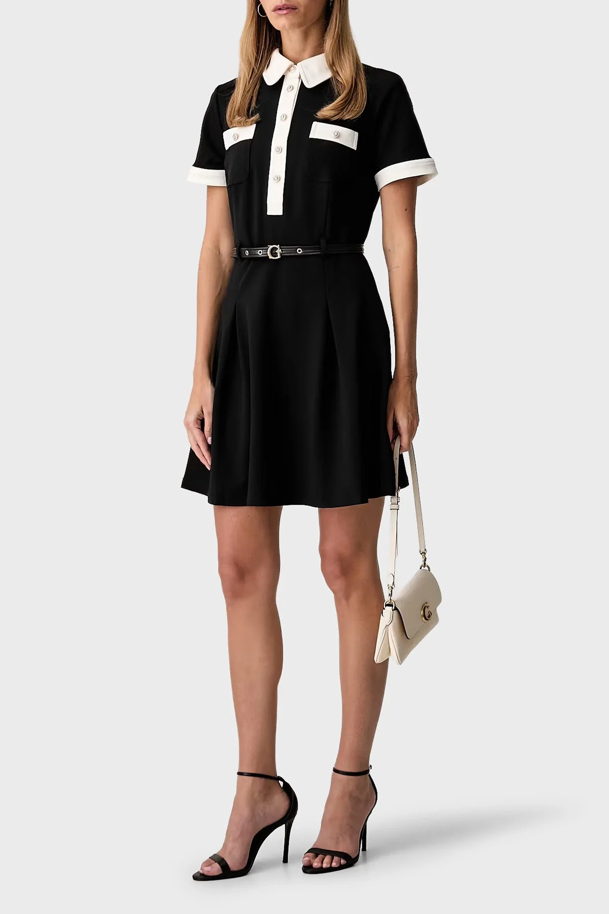 Guess Ss Claudie Kemerli Mini Flare W6YK15K4367 Kadın Elbise W6YK15 K4367 JBLK Siyah - 2