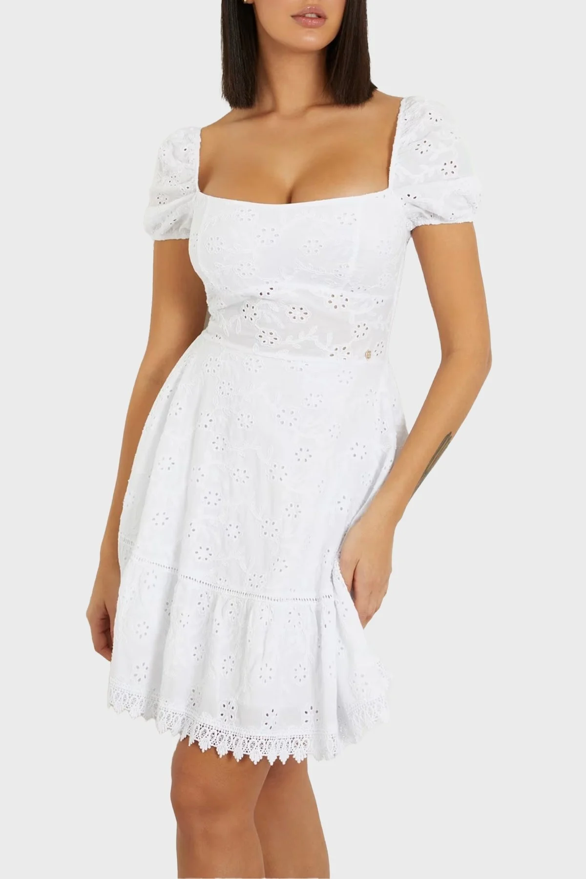 Guess Ss Clio Pamuklu Fistolu Mini W4GK50WG590 Bayan Elbise W4GK50 WG590 G011 BEYAZ - 1