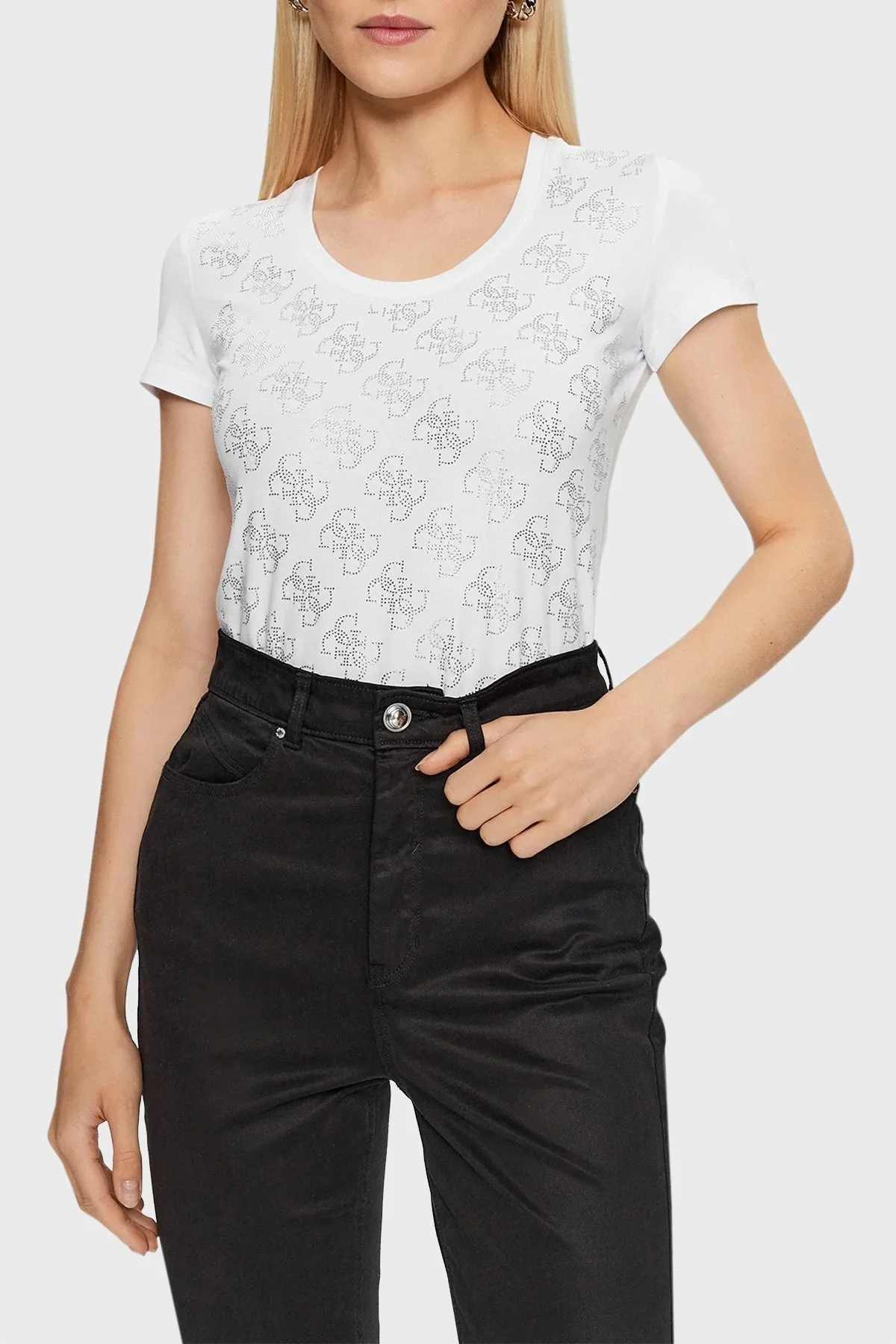 Guess Ss Cn 4G Allover Pamuklu Slim Fit W3BI53J1314 Bayan T Shirt W3BI53 J1314 G011 BEYAZ - 1