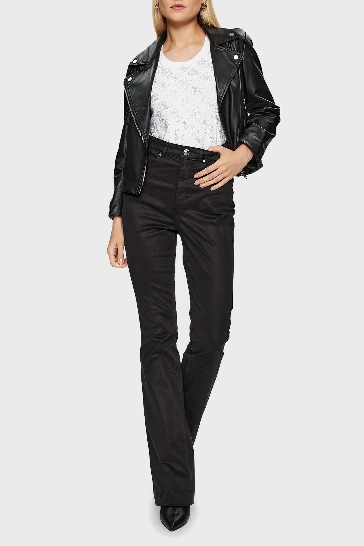 Guess Ss Cn 4G Allover Pamuklu Slim Fit W3BI53J1314 Bayan T Shirt W3BI53 J1314 G011 BEYAZ - 7