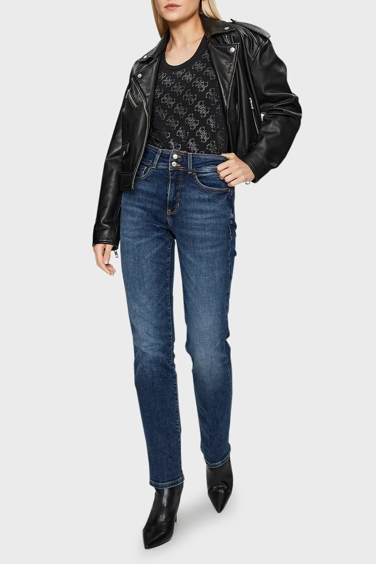 Guess Ss Cn 4G Allover Pamuklu Slim Fit W3BI53J1314 Bayan T Shirt W3BI53 J1314 JBLK SİYAH - 7