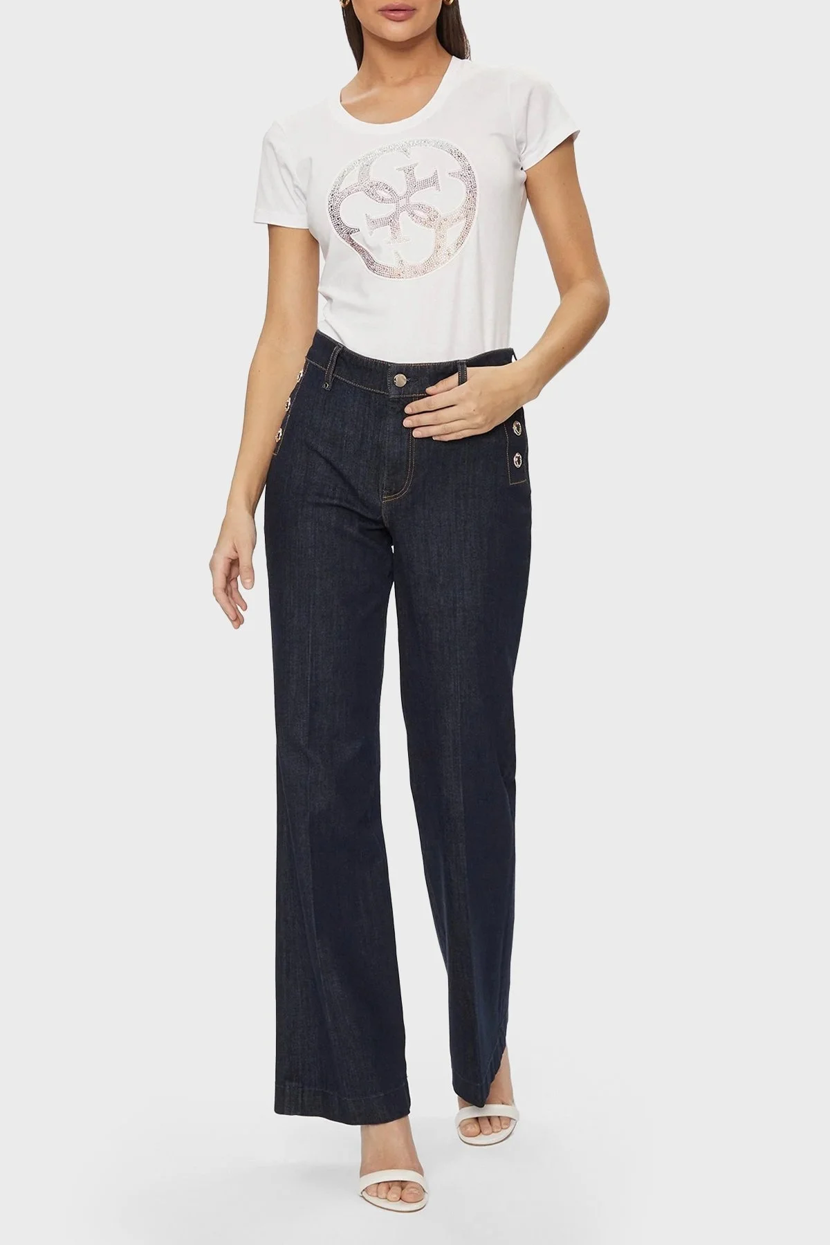 Guess Ss Cn 4g Logo Pamuklu Slim Fit W4GI29J1314 Bayan T Shirt W4GI29 J1314 G011 BEYAZ - 7