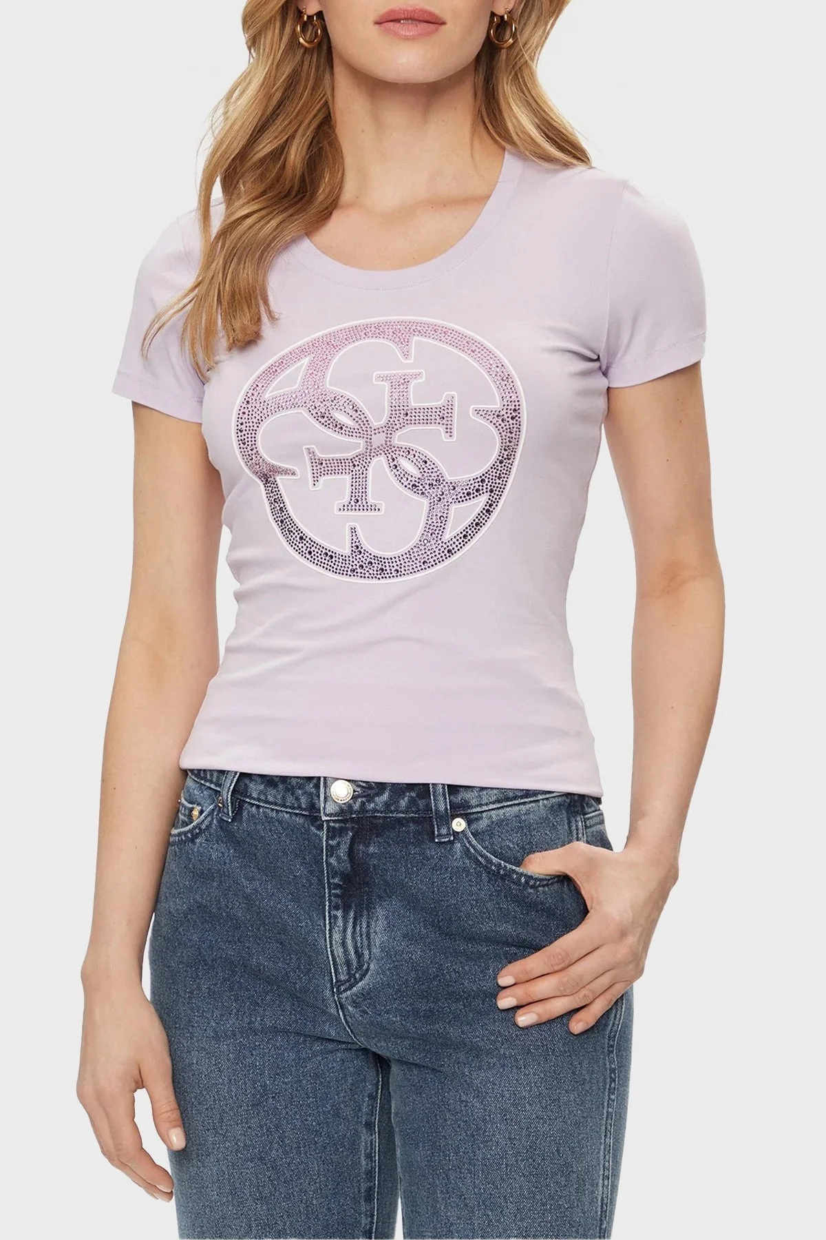 Guess Ss Cn 4g Logo Pamuklu Slim Fit W4GI29J1314 Bayan T Shirt W4GI29 J1314 G472 LİLA - 6