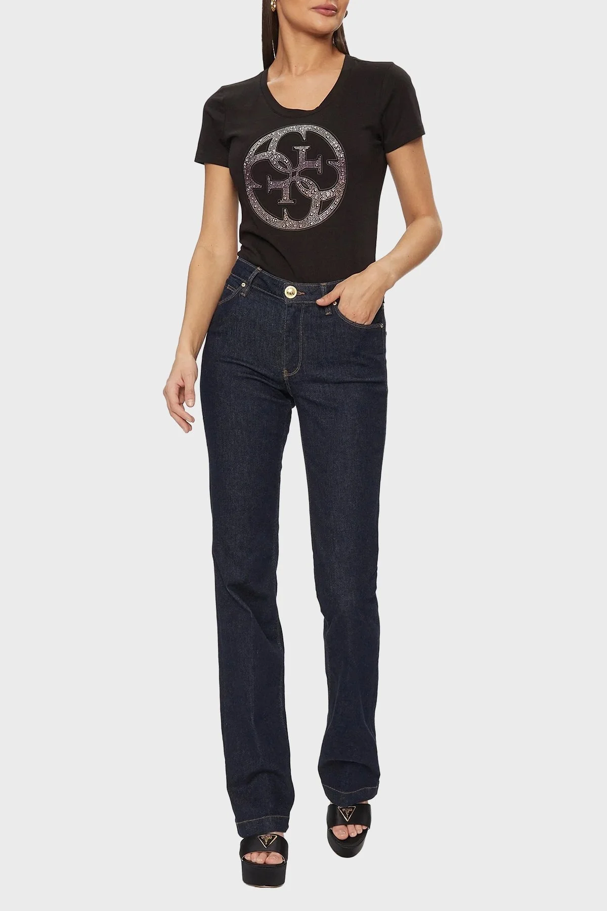 Guess Ss Cn 4g Logo Pamuklu Slim Fit W4GI29J1314 Bayan T Shirt W4GI29 J1314 JBLK SİYAH - 7