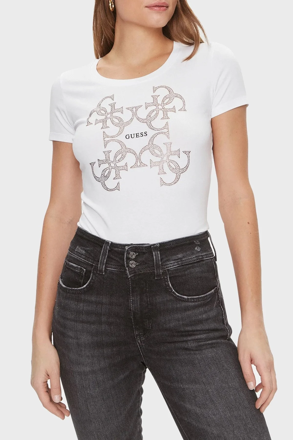 Guess Ss Cn 4G Logo Pamuklu Slim Fit W4RI35 J1314 Bayan T Shirt W4RI35J1314 G011 BEYAZ - 1