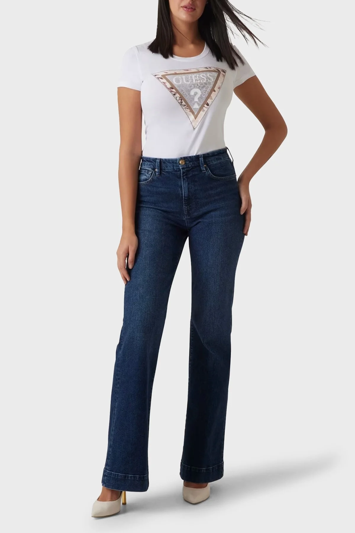 Guess Ss Cn Cheeta Pamuklu Slim Fit Bisiklet Yaka Logolu W5RI22J1314 Bayan T Shirt W5RI22 J1314 G011 BEYAZ - 7