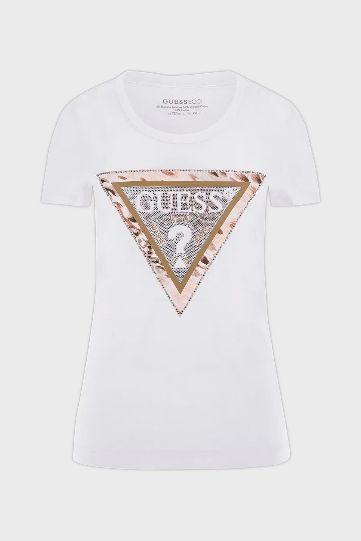 Guess Ss Cn Cheeta Pamuklu Slim Fit Bisiklet Yaka Logolu W5RI22J1314 Bayan T Shirt W5RI22 J1314 G011 BEYAZ - 10