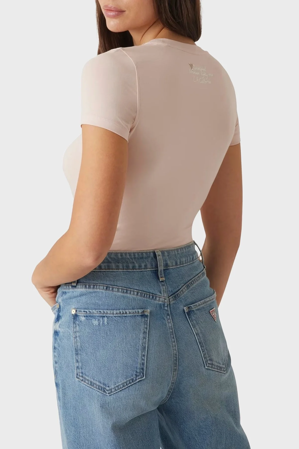 Guess Ss Cn Cheeta Pamuklu Slim Fit Bisiklet Yaka Logolu W5RI22J1314 Bayan T Shirt W5RI22 J1314 G6O3 PUDRA - 8