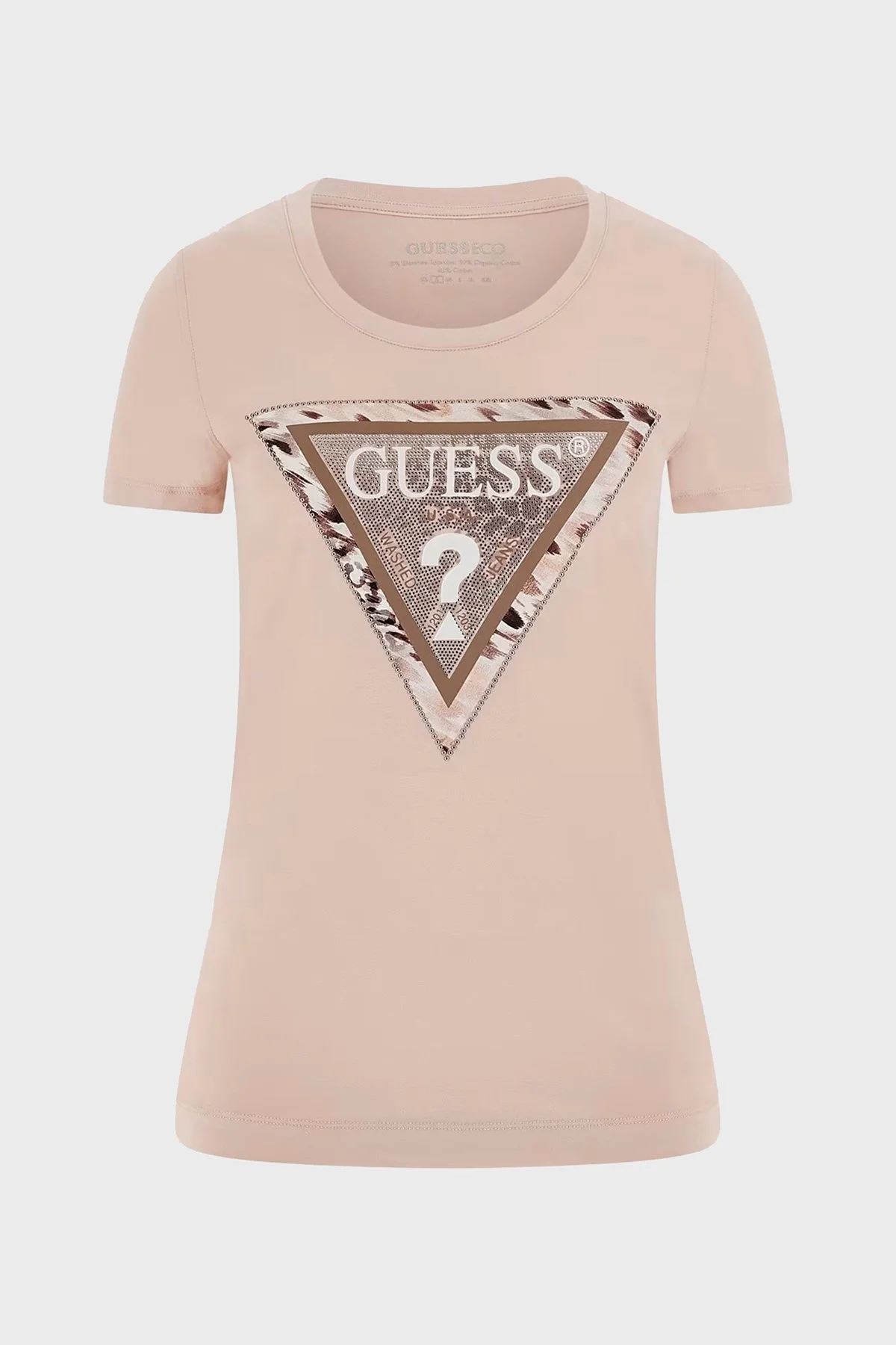 Guess Ss Cn Cheeta Pamuklu Slim Fit Bisiklet Yaka Logolu W5RI22J1314 Bayan T Shirt W5RI22 J1314 G6O3 PUDRA - 10