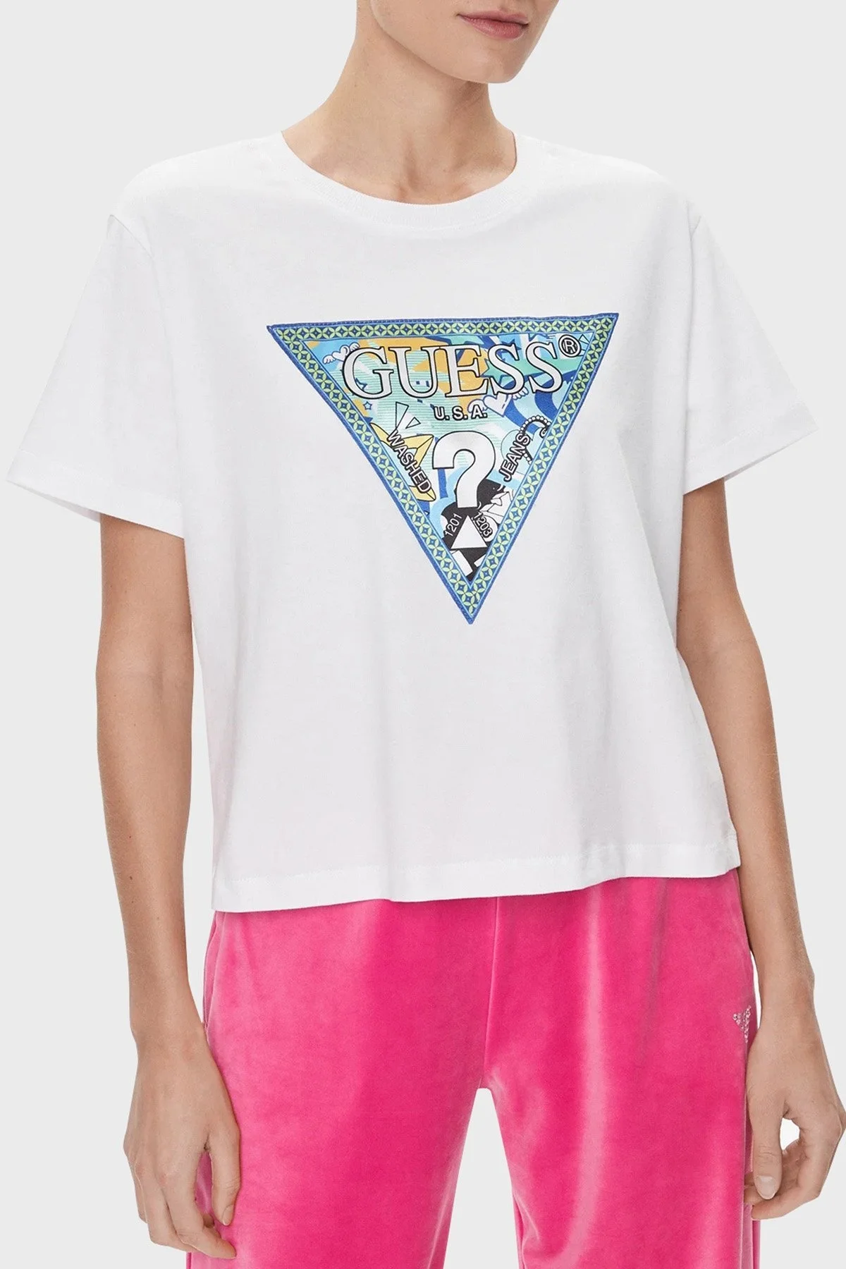 Guess Ss Cn Comic Pamuklu Relaxed Fit W4RI78I3Z14G011 Bayan T Shirt W4RI78I3Z14 G011 BEYAZ - 6