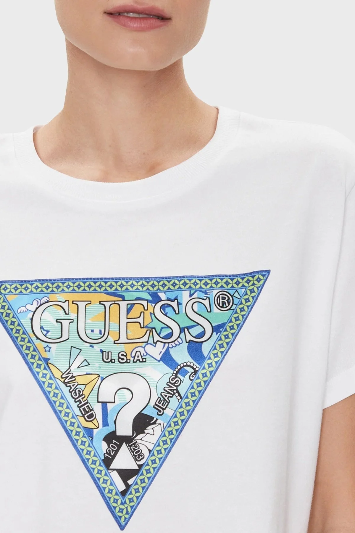 Guess Ss Cn Comic Pamuklu Relaxed Fit W4RI78I3Z14G011 Bayan T Shirt W4RI78I3Z14 G011 BEYAZ - 9