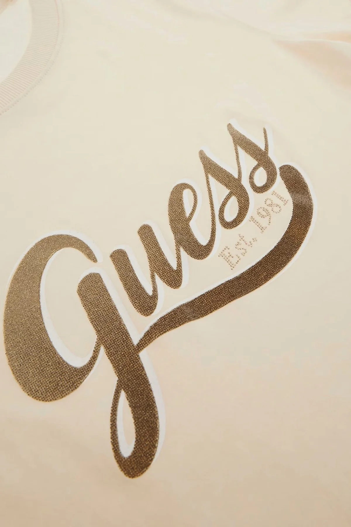 Guess Ss Cn Glittery Pamuklu Regular Fit W4YI09JA914 Bayan T Shirt W4YI09 JA914 G1E0 KREM - 5