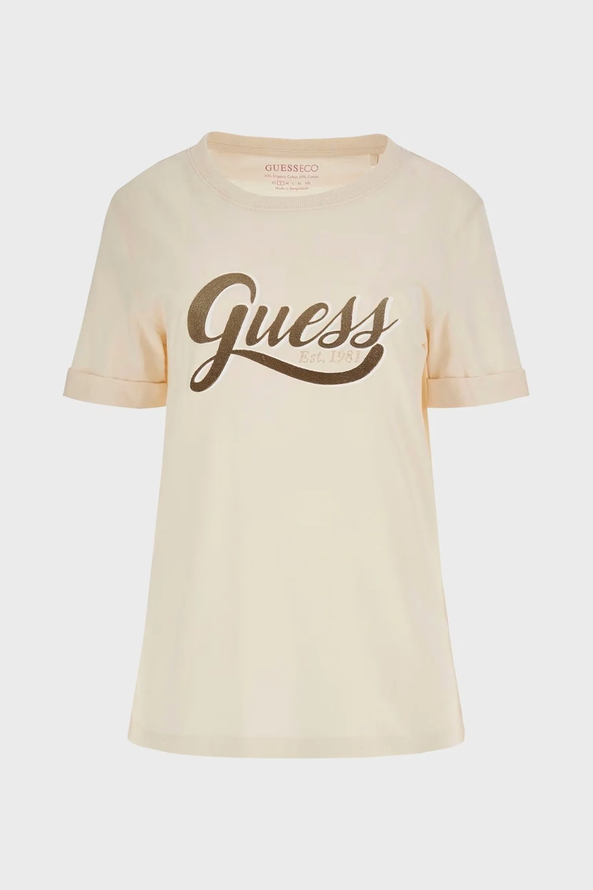 Guess Ss Cn Glittery Pamuklu Regular Fit W4YI09JA914 Bayan T Shirt W4YI09 JA914 G1E0 KREM - 6