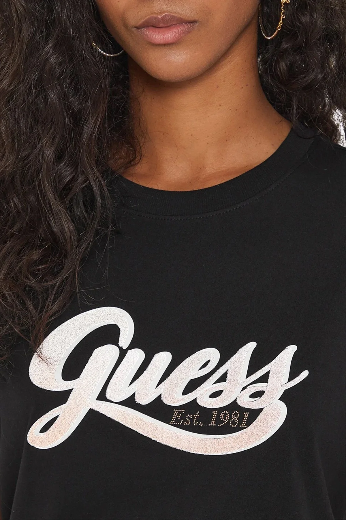 Guess Ss Cn Glittery Pamuklu Regular Fit W4YI09JA914 Bayan T Shirt W4YI09 JA914 JBLK SİYAH - 4