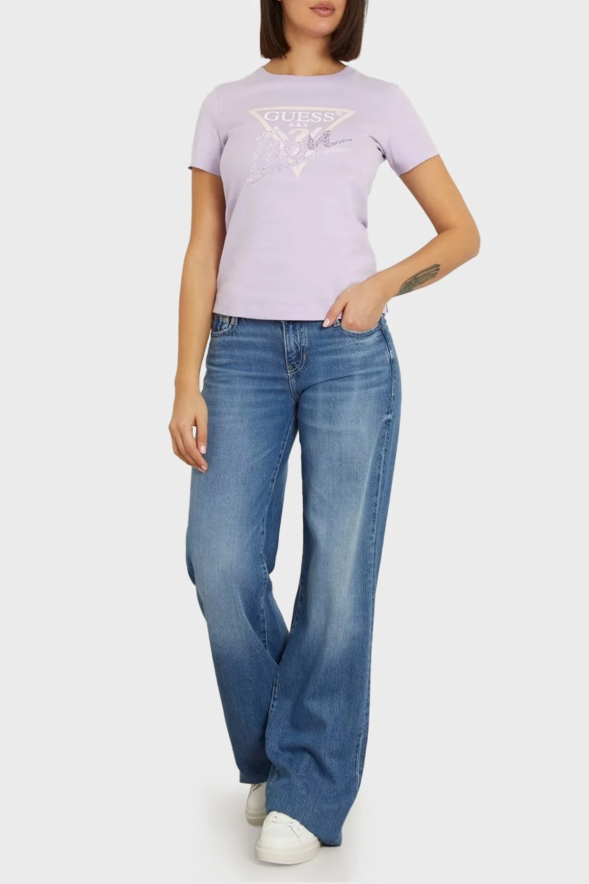 Guess Ss Cn Icon Pamuklu Bisiklet Yaka W4GI20I3Z14 Bayan T Shirt W4GI20 I3Z14 G472 LİLA - 4