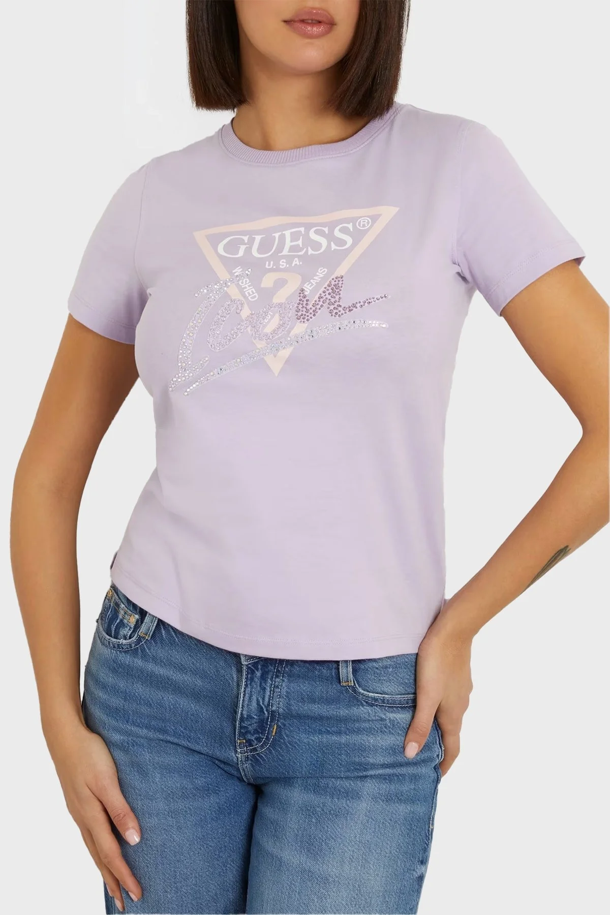 Guess Ss Cn Icon Pamuklu Bisiklet Yaka W4GI20I3Z14 Bayan T Shirt W4GI20 I3Z14 G472 LİLA - 8