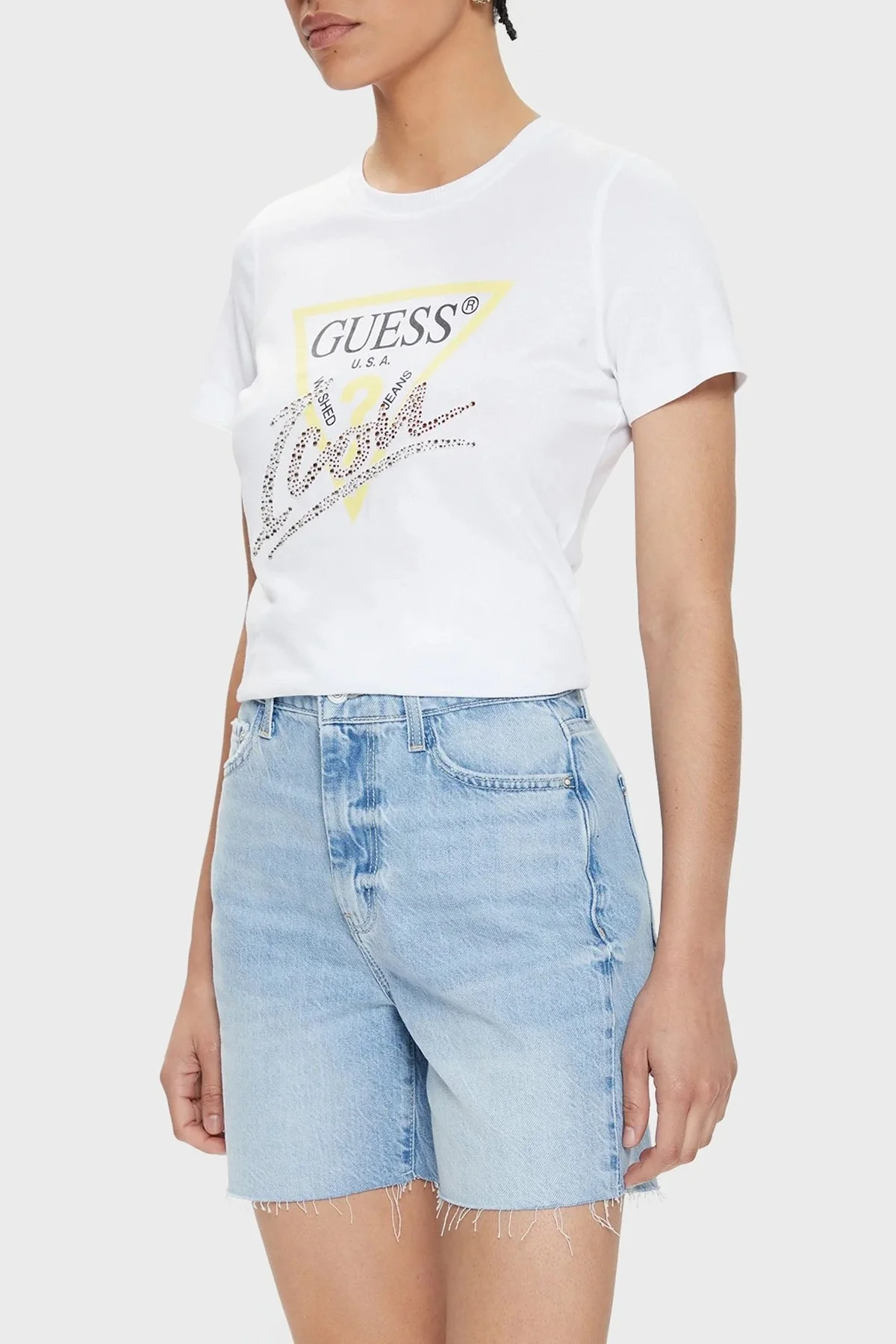 Guess Ss Cn Icon Pamuklu Regular Fit W4GI20I3Z14 Bayan T Shirt W4GI20 I3Z14 G011 BEYAZ - 1