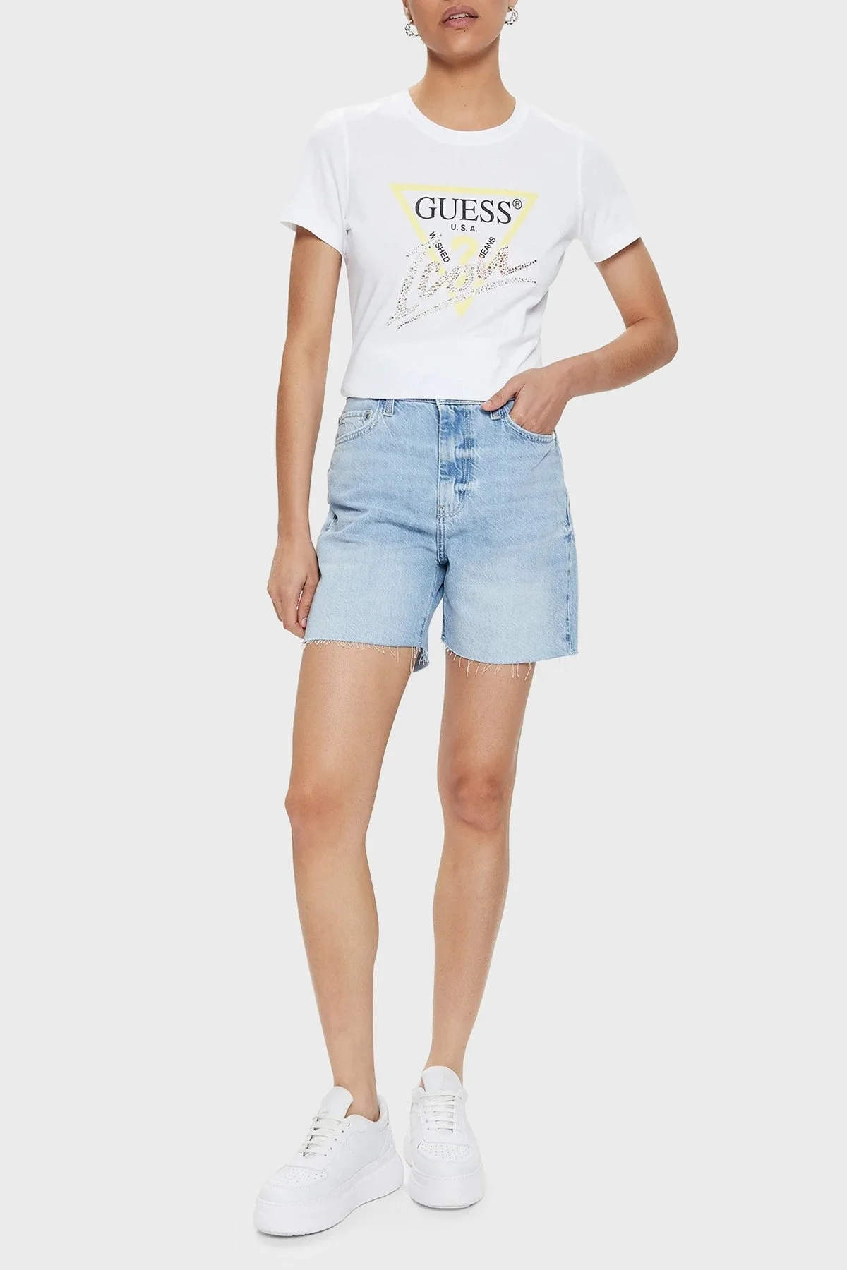 Guess Ss Cn Icon Pamuklu Regular Fit W4GI20I3Z14 Bayan T Shirt W4GI20 I3Z14 G011 BEYAZ - 2