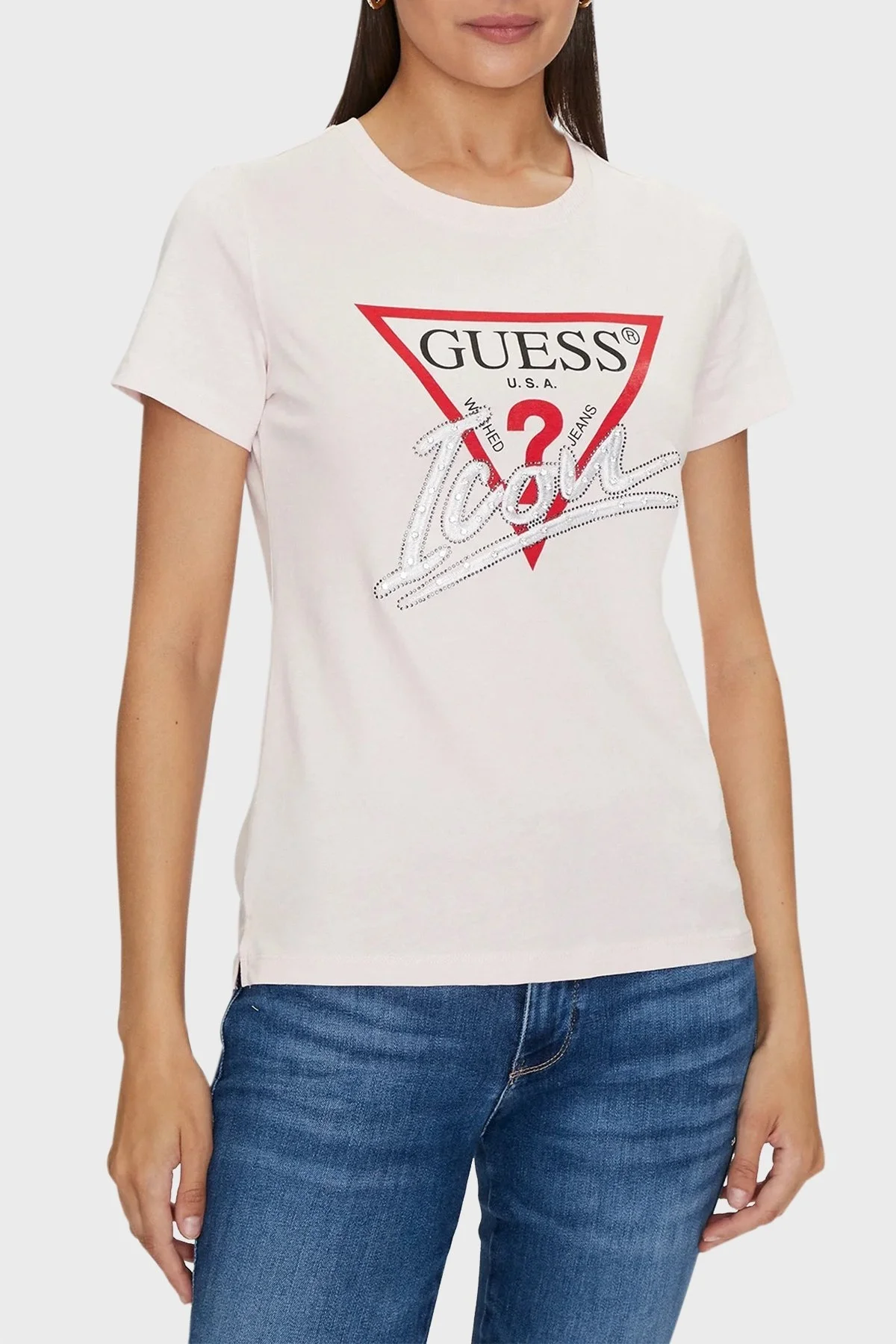 Guess Ss Cn Icon Pamuklu Regular Fit W4YI32I3Z14 Bayan T Shirt W4YI32 I3Z14 A60W PUDRA - 1