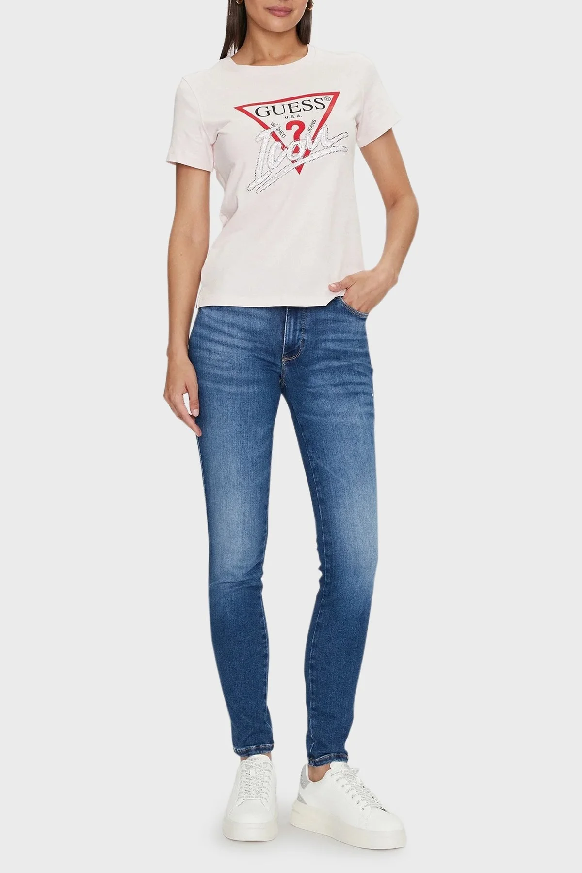 Guess Ss Cn Icon Pamuklu Regular Fit W4YI32I3Z14 Bayan T Shirt W4YI32 I3Z14 A60W PUDRA - 3