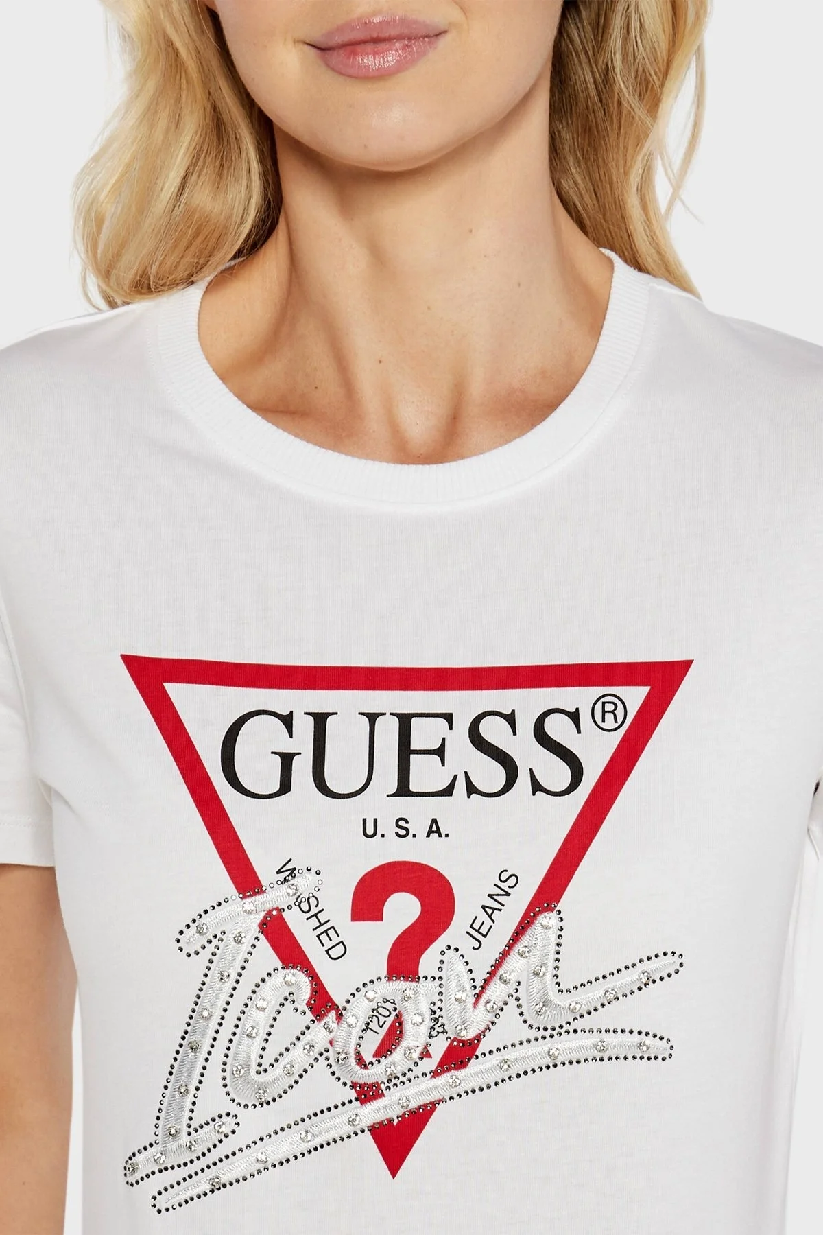 Guess Ss Cn Icon Pamuklu Regular Fit W4YI32I3Z14 Bayan T Shirt W4YI32 I3Z14 G011 BEYAZ - 5