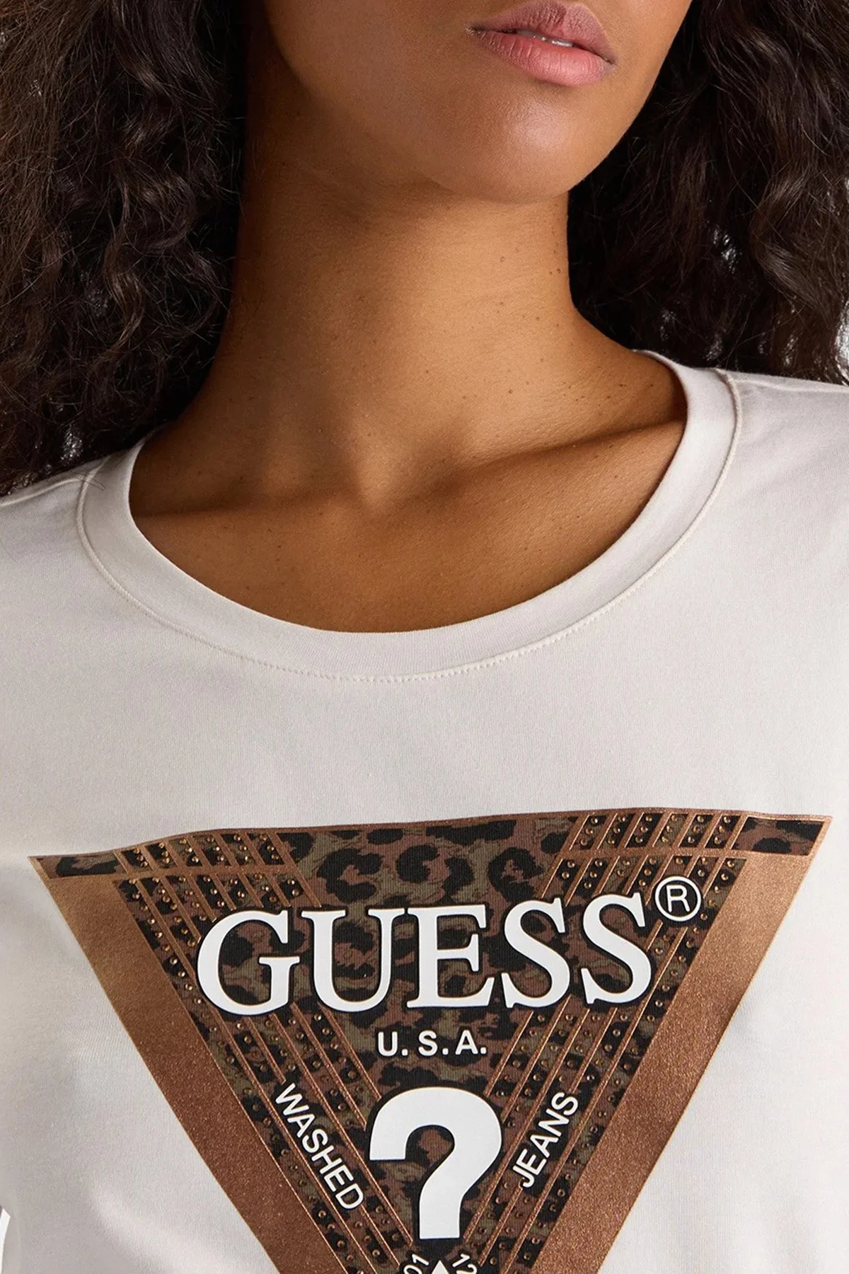 Guess Ss Cn Leo Pamuk Karışım Regular Fit W5BI28J1314 Kadın T Shirt W5BI28 J1314 G012 EKRU - 4