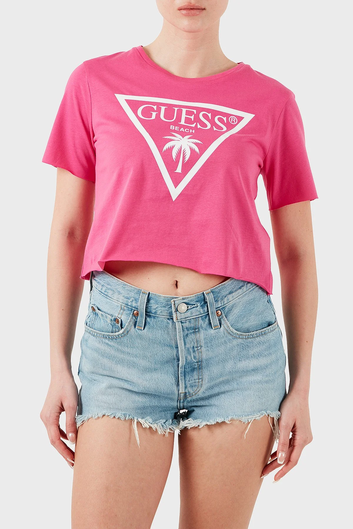 Guess Ss Cn Logo Pamuklu Boxy Fit E02I01JA914 Kadın Crop E02I01 JA914 F45D FUŞYA - 4