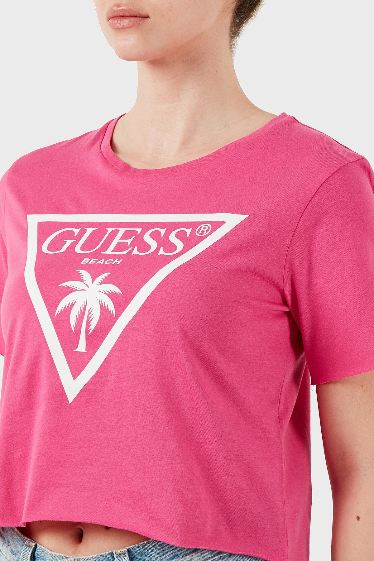 Guess Ss Cn Logo Pamuklu Boxy Fit E02I01JA914 Kadın Crop E02I01 JA914 F45D FUŞYA - 6