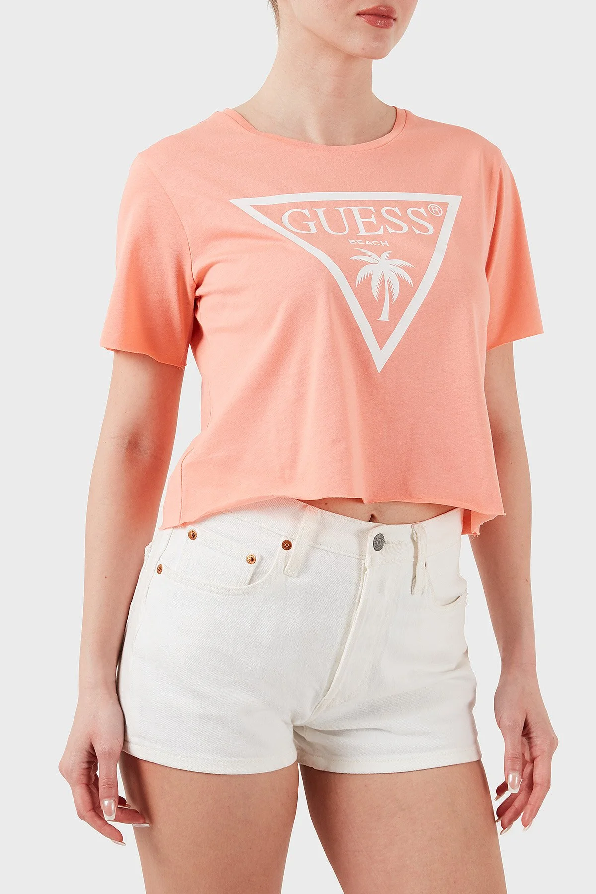 Guess Ss Cn Logo Pamuklu Boxy Fit E02I01JA914 Kadın Crop E02I01 JA914 LTAG PUDRA - 4