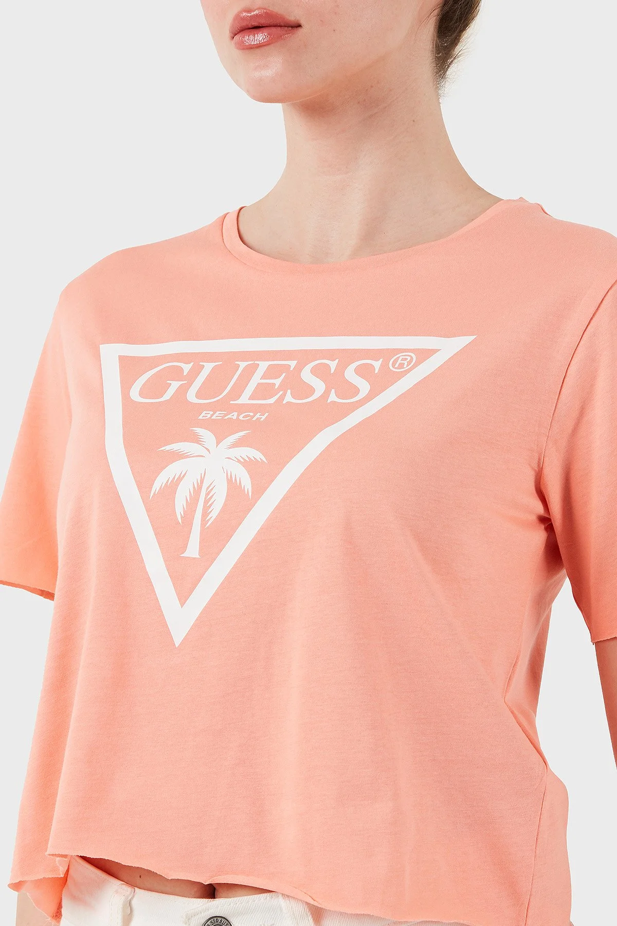 Guess Ss Cn Logo Pamuklu Boxy Fit E02I01JA914 Kadın Crop E02I01 JA914 LTAG PUDRA - 6