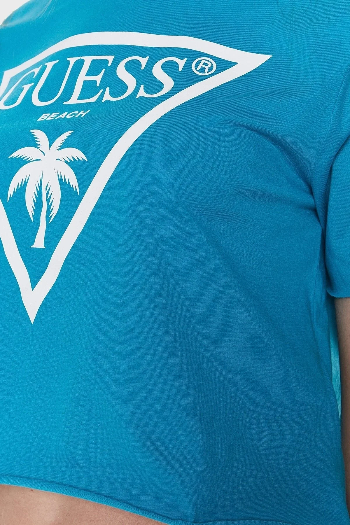 Guess Ss Cn Logo Pamuklu Cropped Fit E02I01JA914 Bayan T Shirt E02I01 JA914 G79R MAVİ - 4