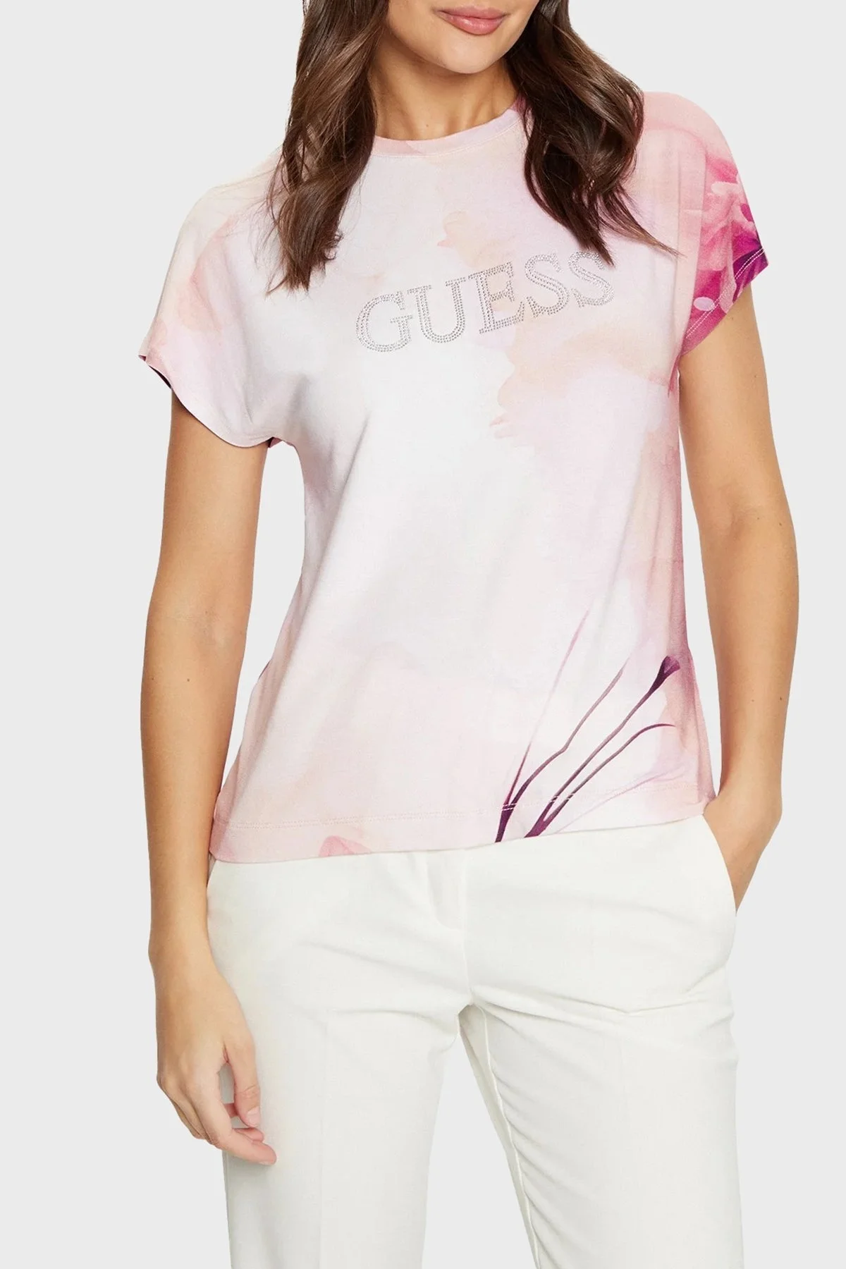 Guess Ss Cn Logo Regular Fit Bisiklet Yaka W5RI09K68D2 Bayan T Shirt W5RI09 K68D2 F0D9 PEMBE - 6