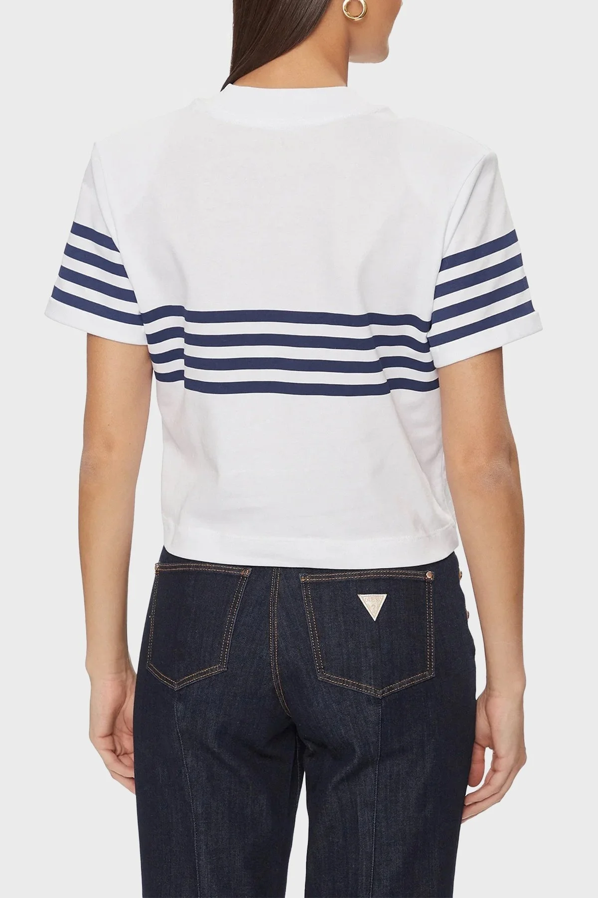 Guess Ss Cn Marina Pamuklu Çizgili Crop W4GI18K8FQ4 Bayan T Shirt W4GI18 K8FQ4 G011 BEYAZ - 2