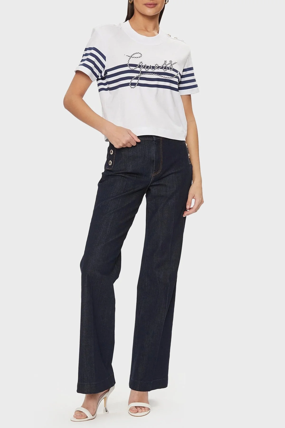 Guess Ss Cn Marina Pamuklu Çizgili Crop W4GI18K8FQ4 Bayan T Shirt W4GI18 K8FQ4 G011 BEYAZ - 3