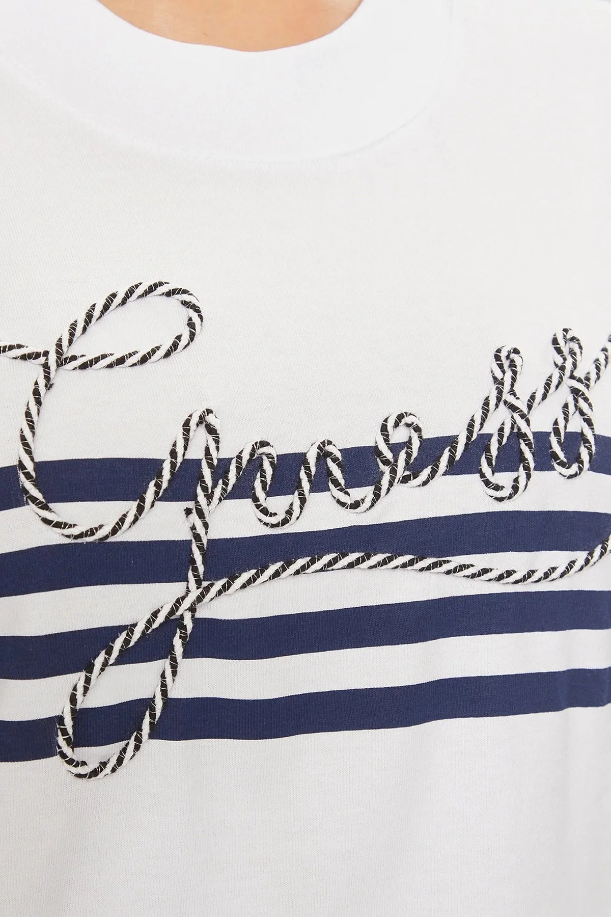 Guess Ss Cn Marina Pamuklu Çizgili Crop W4GI18K8FQ4 Bayan T Shirt W4GI18 K8FQ4 G011 BEYAZ - 5