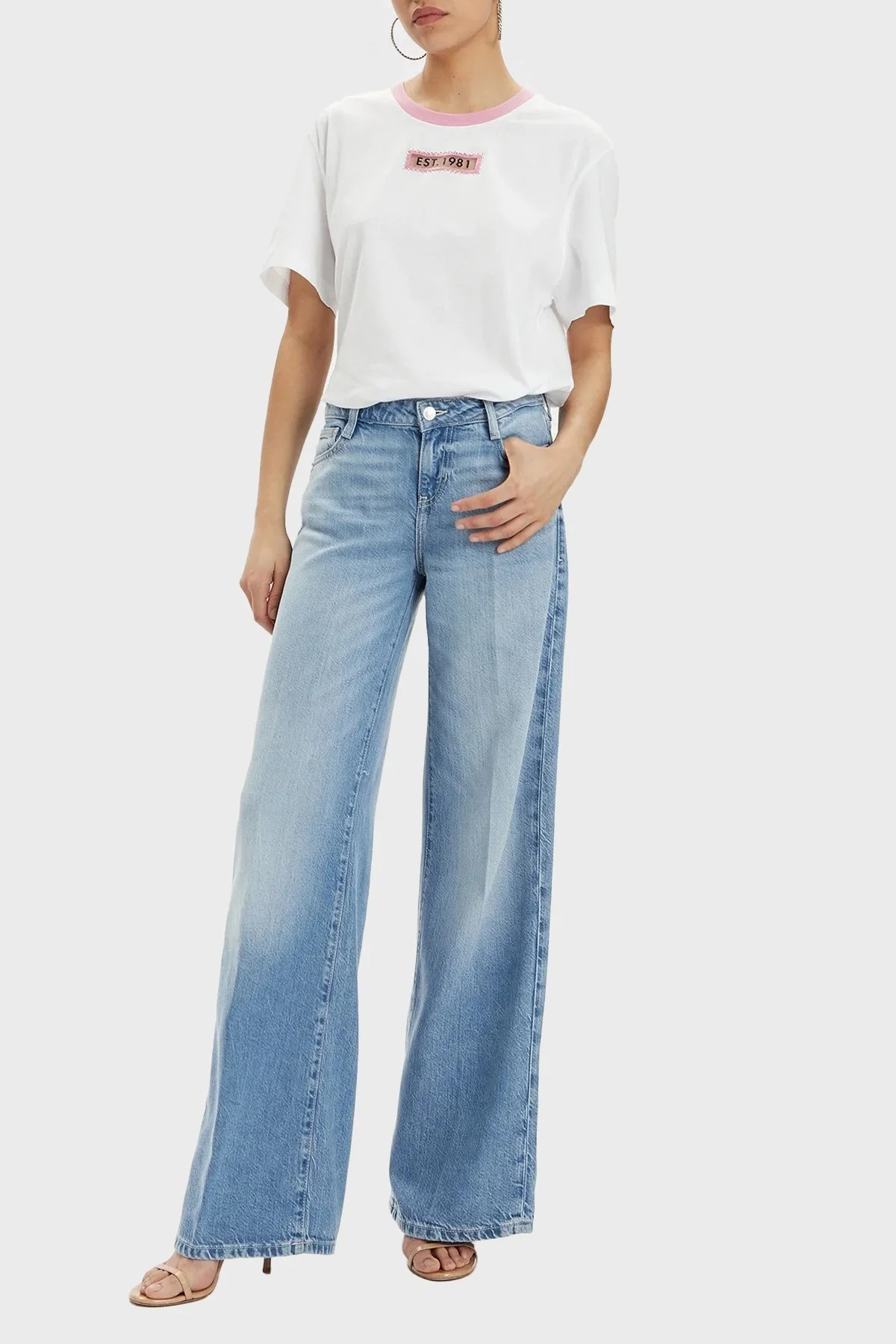 Guess Ss Cn Mesh Triangle Pamuklu Relaxed Fit W4GI35JA914 Bayan T Shirt W4GI35 JA914 G011 BEYAZ - 1