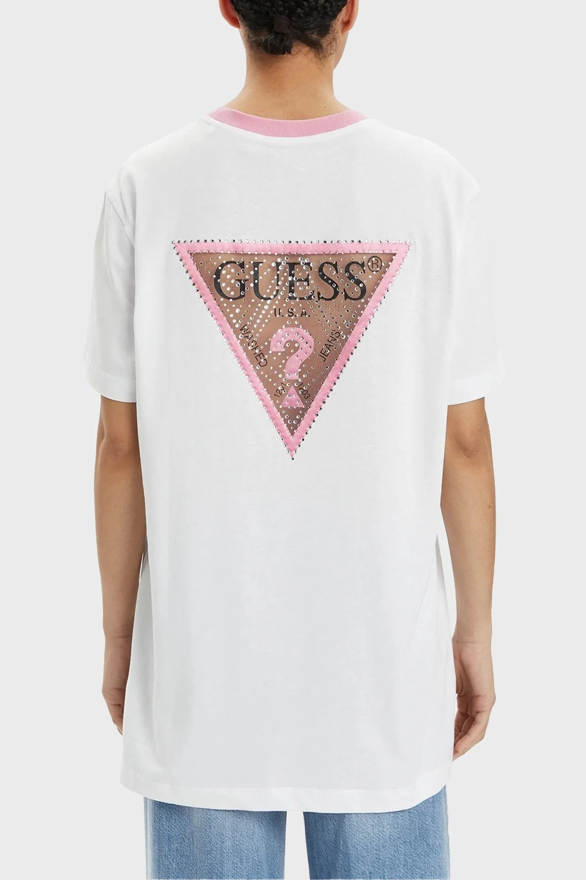 Guess Ss Cn Mesh Triangle Pamuklu Relaxed Fit W4GI35JA914 Bayan T Shirt W4GI35 JA914 G011 BEYAZ - 2