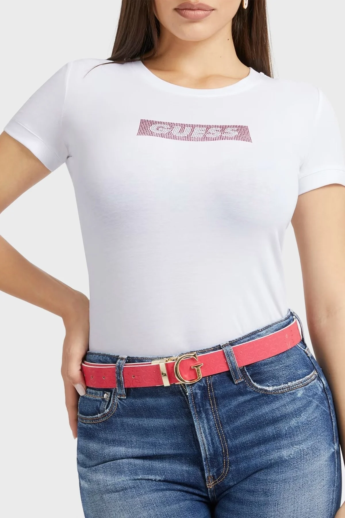 Guess Ss Cn Mini Pamuklu Slim Fit Bisiklet Yaka Bayan T Shirt W3YI20I3Z14 G011 BEYAZ - 1